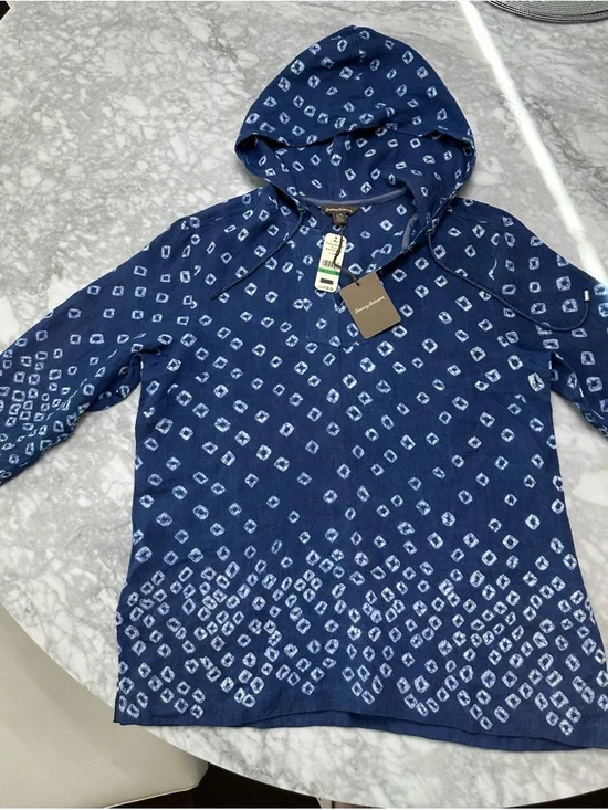 Tommy Bahama NWT Navy Blue Printed Linen Hooded Tunic $138 Retail - Picture 11 of 15